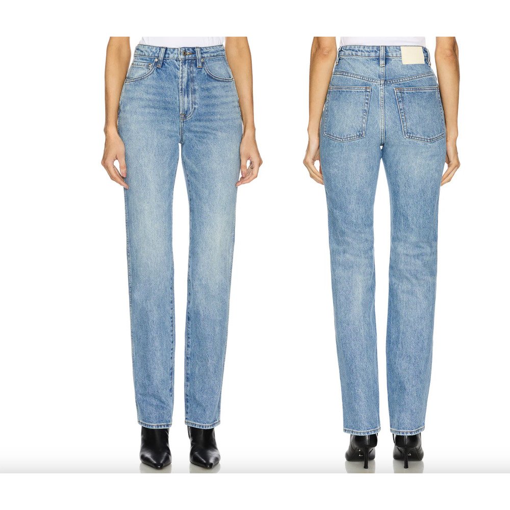GRLFRND Sara Super High Rise Slim Straight Jeans Lenox Hill Blue Denim